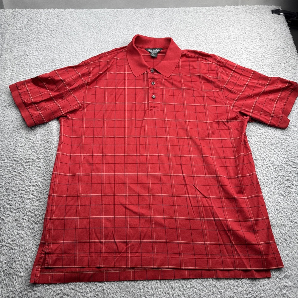Brooks Brothers Polo Shirt Mens XL Red Plaid Country Club Performance Cotton